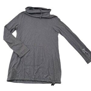 Prana Gray Organic Cotton Long Sleeve Cowl Neck Tunic With Front Pocket & Adjust